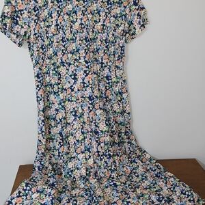 Blair Navy Floral Smocked Waist Casual Dress